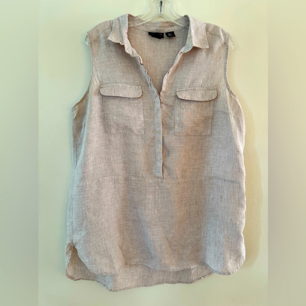 Jones & Co Sleeveless Linen Buttondown L